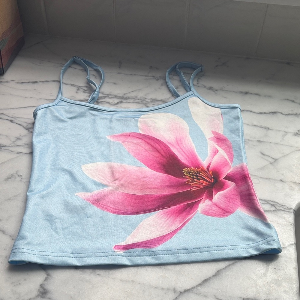 Edikted Blue Camisole with Pink Floral Design